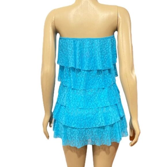 Victoria’s Secret Swim Ruffle bikini beach cover up mini dress swimwear Blue M - Picture 3 of 5